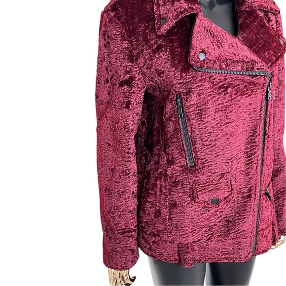 Avec Les Filles Faux Fur Moto Jacket Burgundy Wine XS Oversized NWT - Picture 5 of 11